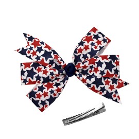 WD2U Girls Assorted 4.5" July 4th Red White Blue Grosgrain Hair Bow Alligator Clip - Rustic Red White Blue Stars
