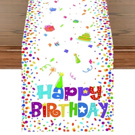 Table Birthday Table Runner, White Table Decoration Birthday, Happy Birthday Table Runner, Table Decoration, Birthday for Girls and Boys, Birthday Decoration, 180 x 35 cm