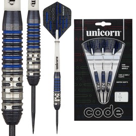 Unicorn Code Dart Set, 80% Tungsten, Black Titanium, Steel Tip, Blue, 21g