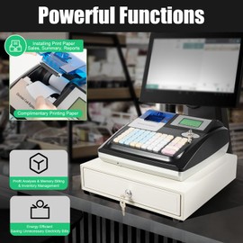 48 Keys POS System Electronic Cash Register, LED Display Electronic Cash Register with Removable Cash Tray and Thermal Printer with Cash Lock for Supermarkets, Shopping Malls