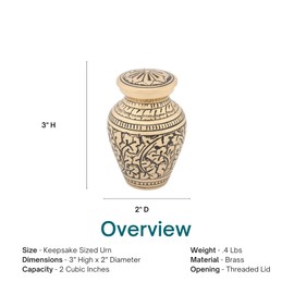 Leaves of Gold Keepsake Cremation Urn for Ashes, Brass, Gold Urn, Keepsake Sized Cremation Urn, 3 Inches High