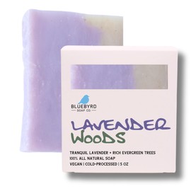 Bluebyrd Soap Co. Lavender Woods Bar Soap | 100% Essential Oil Fragranced Bar -Natural Cleansing Body Wash Bars | Handmade Organic Lavender Soap Bar With Best Skin Ingredients (Evergreen)