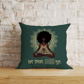Voatok Bohemia Mandala Black Girl Throw Pillow Case, 18 x 18 inch, Yoga Meditation Decor Cushion Cover, Yoga Room Decor, Gifts for Sister Daughter, Asian Africa Girl