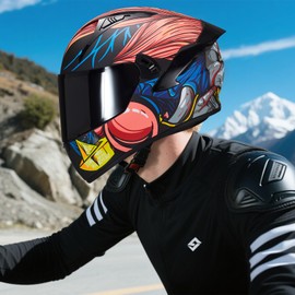 VCOROS Full Face Dual Visor Motorcycle Helmet for Adults Motorbike Street Bike Racing Helmets X9 DOT Approved with Black Visor (X9 Monster Clown, X-Large)