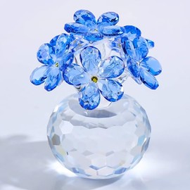 Qianwei Blue Crystal Flowers Figurine - Forget Me Not Gifts Sympathy Glass Flowers Collectible Figurines Decor Paperweight Ornament Home Office Table Desk Decorations