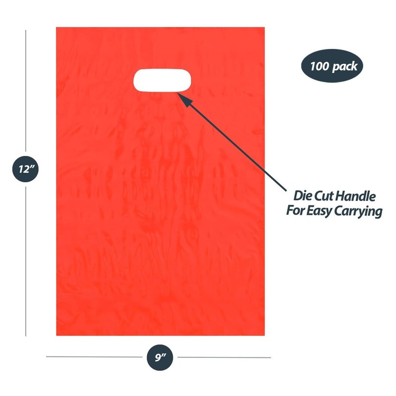 9x12 Orange Die Cut Handle Plastic Shopping Bags 100/cs