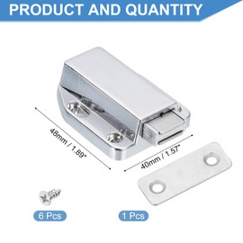 uxcell 1 Pcs Magnetic Push Latches for Cabinet Door, 1.89x1.57 Inch Push to Open Door Latch Cabinet Hardware, Hidden Door Release Drawer Pull on Closet Touch, Metal Silver 48x40mm