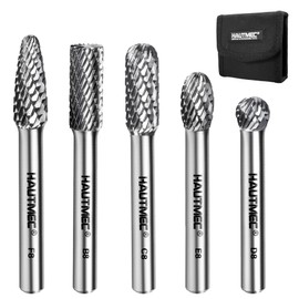 HAUTMEC Tungsten Carbide Rotary Burr Bit Set– 1/4" Shank with Portable Storage Bag, Double Cut Tungsten Rotary File for Die Grinder, Suit for Metal Carving, Grinding, Engraving & Deburring - HT0455