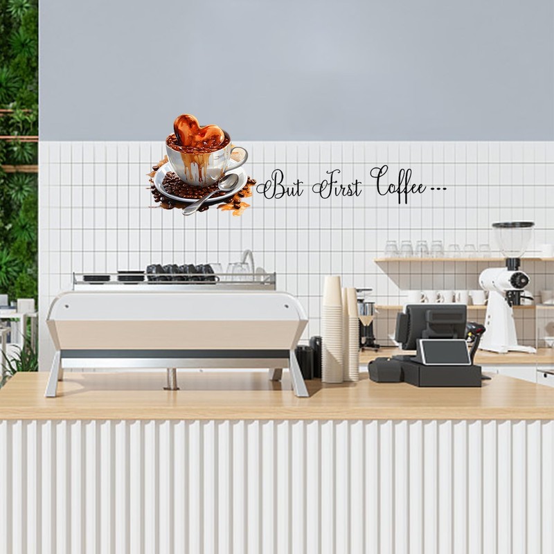 2 sets of coffee themed stickers, creative cartoon stickers, wall