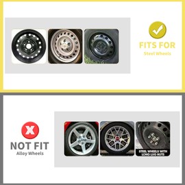 TangMiGe 4 Pack Universal Hubcaps Replacement R16 Wheel Covers, Steel Wheel Rim Cover for Most Cars Sedans SUV Trucks, 16" 16 in inch Hub Caps (Bright Black Color, 16 inch)
