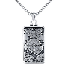 INFINIONLY Mens Stainless Steel Dog Tag Necklace Vintage Compass Pattern Square Plaque Pendant with 55cm Chain Pirate Amulet Necklace Fashion Novelty Accessories for Teenagers