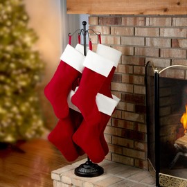 Haute Decor Adapt Adjustable Metal Christmas Stocking Tree Stand, Adjustable Configurations, Hang up to 8 Holiday Stockings (Black, 8 Hooks)