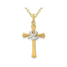 Yellow Plated Sterling Silver Dove Cross Pendant Necklace with Chain