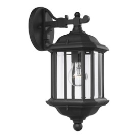 Sea Gull Lighting 84030-12 Kent One-Light Outdoor Wall Lantern with Clear Beveled Glass Panels, Black Finish