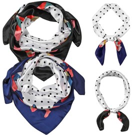 Jaczora 2 Pieces Retro Silk Scarf for Women,Floral Printed Bandana Headscarf,Soft Lightweight Scarf Silk Satin Bandana Ladies Silk Scarf for All Season-90x90cm