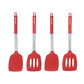 LARCISO Kitchen Silicone Spatula Set of 4,Large Slotted &Solid Spatula,Non-stick&Heat Resistant Silicone Spatula Utensils,Ideal Kitchen Cookware for Turning, Fried, Draining, Mixing, Serving(red)