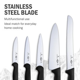 Swiss Eagle Kitchen Knife Set, 5 Pieces - German Made Stainless Steel, 10inch Bread Knife, 8inch Chef Knife, 5inch Utility Knife, 5inch Saw Blade Knife, 5" Steak Knife - Black, Multiple