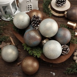 Suilung 12 Pcs Neutral Textured Christmas Ball Ornaments 2.36'' Vintage Christmas Tree Decor Rustic Distressed Ornaments with Loop Shatterproof Hanging Ball for Farmhouse Xmas Decor (Earth Color)