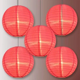 Quasimoon BULK PACK (5) 14" Hot Pink Shimmering Nylon Lantern, Even Ribbing, Durable, Hang