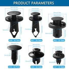 VooGenzek 200 PCS 6 Types Car Body Rivets Mounting Kit, Plastic Car Retainer Clips, Auto Push Pin Rivets Set, for Car Door Bumper Panel Trim Fender Liner Sealing Strip, Black