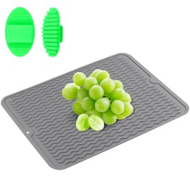 KINGTLE Tapete de Silicona para Secar Platos 30*40cm Estera de Secado Resistente Calor Antideslizante Tapete de Secado para Cocina Cafetería Encimera Fregadero con Cepillo de Silicona