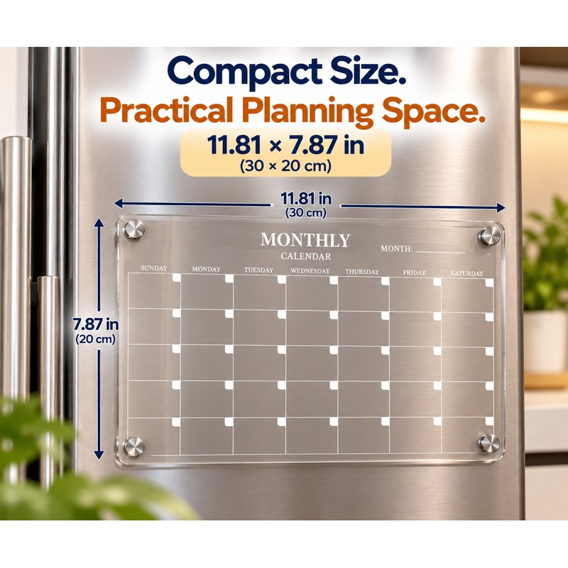 Magnetic Acrylic Fridge Calendar – Clear Dry Erase Monthly Planner