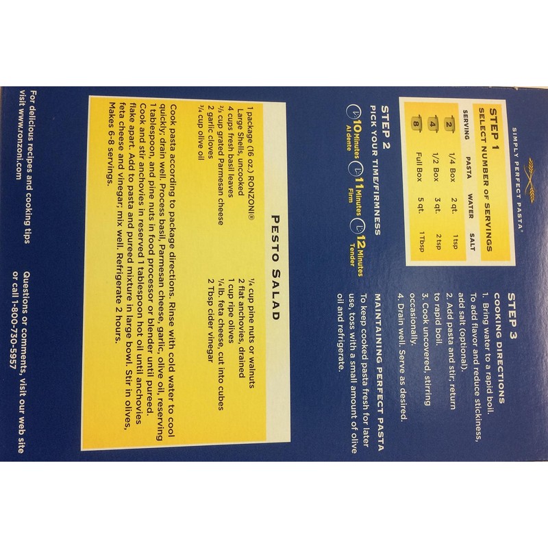 Ronzoni Large Shells Non GMO 16 Oz. Pack Of 3.