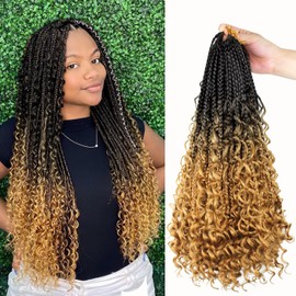 9 Pack Boho Box Braids Crochet Hair - 18 Inch Pre-looped Goddess Box Braids Crochet Hair Bohemian Crochet Boho Crochet Braids With Curly Ends Synthetic Crochet Hair For Women（18 Inch,OT4/27)