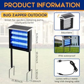 Qualirey 2 Pcs Solar Bug Zapper Outdoor Waterproof Mosquito Zapper with 3000v High Powered Rechargeable Electric Mosquito Killer with Grounding Bracket Fly Insect Trap for Patio Garden