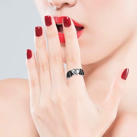 Vintage Black Love Heart Angel Wings Biker Ring Stainless Steel Wedding Promise Ring for Women or Men Y678(Size 9)