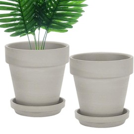 Gray 8 Inch Terracotta Pot for with Drainage - 2 Pack Large Terra Cotta Plant Pot with Saucers, Flower Clay Pot with Tray, Terracotta Pot for Indoor Outdoor