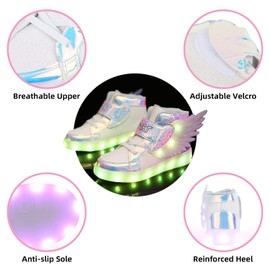 Light up Trainers Girls USB Charging Flashing Wings High-Top Trainers for Boys Kids Unisex(Little Kid 1.5UK White 34)