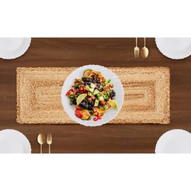 Reversible Natural Jute Braided Table Runner, Farmhouse Natural Braided Jute Burlap Table Runner, Organic Eco-Friendly Rustic Vintage Dining Table Runner- 13x36 Inch - Natural