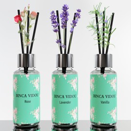 Binca Vidou Reed Diffuser Set of 3, Lavender Rose Vanilla Oil Reed Diffusers for Bedroom Living Room Office Aromatherapy Oil Reed Diffuser 35ml/1.18oz x 3