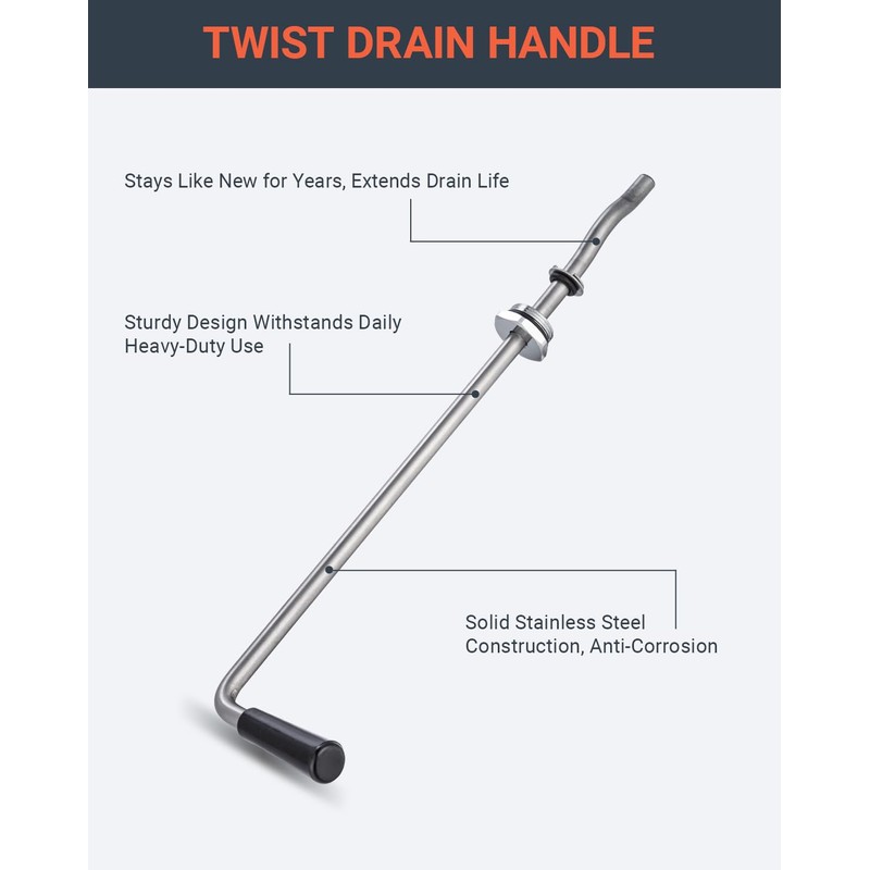 Phivan Twist Drain Handle for Commercial Sink, Twist Waste Valve