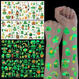 ALIBBON 10 Pieces Glow in The Dark St Patricks Day Temporary Tattoos Saint Patricks Day Shamrock Tattoos Face Stickers Green Clover Tattoos for St. Patrick's Day Parade Irish Party Favors Supplies