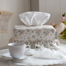 Rose Flower Home Living Rectangle Premium Cotton Tissue Box Cover with Lace, Well-Stitched House Decoration Refill Holder, Facial Paper Dispenser for Bathroom, Livingroom, Bedroom, Made in Korea