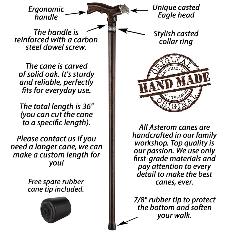Asterom Fancy Handmade Walking Cane for Men - Eagle -