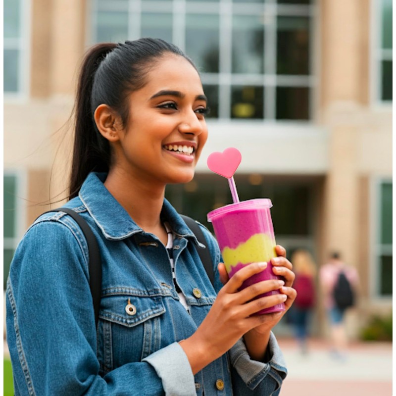 Poppy Heart-Shaped Straw Topper, Helps Prevent Wrinkles (Pink)