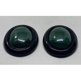 Unbranded NOS Set of 2 Genuine Malachite w Onyx Polished Oval Stones Jewelry Making 81cts