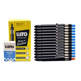 Listo 1620 and 162 Marking Pencils Kit, Color: Blue, 12 Pencils, 72 Refill Leads - Grease Pencils/China Marking Pencils/Wax Pencils. 1 x Orange Pencil Included. (12-Pencils, 72-Refills, Blue)