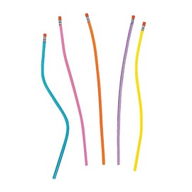 Fun Express - Plastic Neon Glitter Flexible Pencil - Stationery - Pencils - Misc Pencils - 12 Pieces