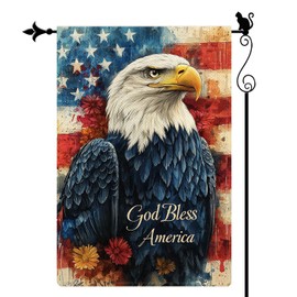 PureGorm Patriotic Bald Eagle with American Flag Garden Flag 12.5x18 Inches - God Bless America Clipart Style, Watercolor Hyperrealistic Outdoor Yard Decor