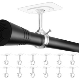 No Drill Ceiling Curtain Rod Brackets, 12-Pack No Screw Self Adhesive Curtain Rod Holders, Stick Curtain Rod Hangers No Drilling No Damage for 0.8 to 1.24 inches Rods - Clear