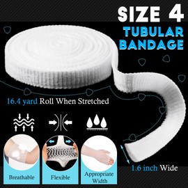 2 Rolls Tubular Bandage Elastic Net Wound Dressing Stretch Dressing Retainer Tubular Elastic Gauze Bandage for Wound Arm, Without The Use of Adhesive Tape (Size 4/1.57 Inch x 16.4 Yard Stretched)