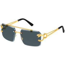 Kepoita Rimless Sunglasses for Men Square Fashion Shades Tinted Lens Metal Frameless Rectangle Y2K Glasses UV400