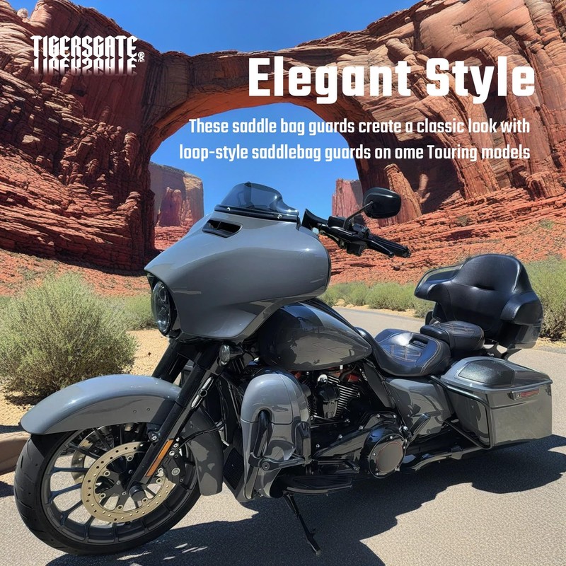 TIGERSGATE Gloss Black Rear Saddlebag Guards Complete Kit for 2014-Later