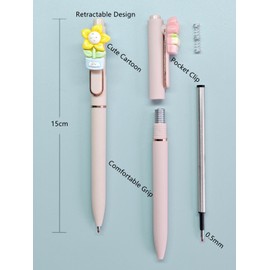 HUIRUAN Gel Pens, 6pcs 0.5mm Quick Dry Black Ink Fine Point Smooth Writing Pens High-End Series Ballpoint for Office School Supplies(cute Cartoon) (flower)