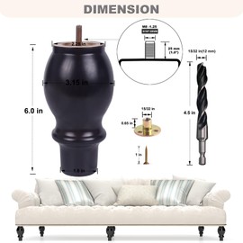 DWYL & LWYD Solid Wood Furniture Legs 6 Inch Heavy Duty - Brown -Set of 4 - Couch Risers Replacement, Table Legs for Coffee Table, Sofa/Bed/Dresser Feet - Patas para Muebles/Mesa/Cama