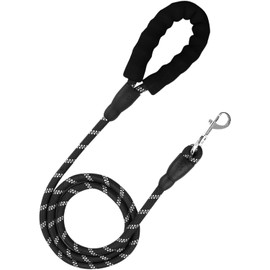 Heavy-Duty Rope Dog Lead – 1.2cm x 125cm | Padded Handle & Strong Clasp, Pet Leash (Black)